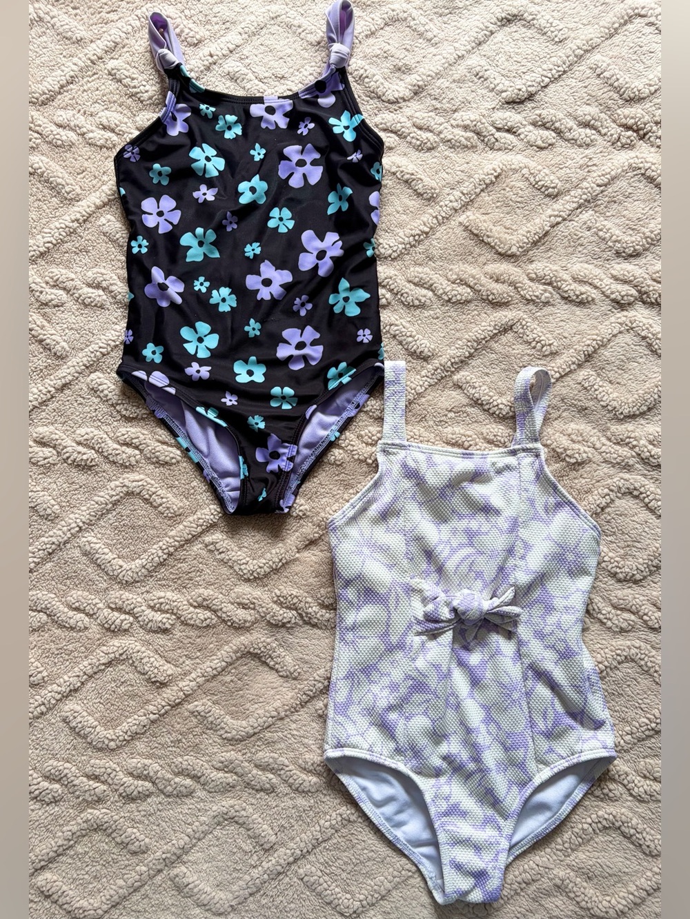 Girls 6/6X Swim Suit Bundle - One Piece Purple Floral Bathing Suits, Lot Of 2